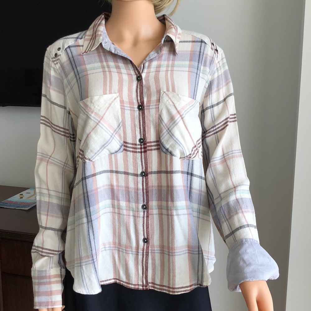 FREE PEOPLE LS PASTEL COLOR BUTTON DOWN TOP NEW
